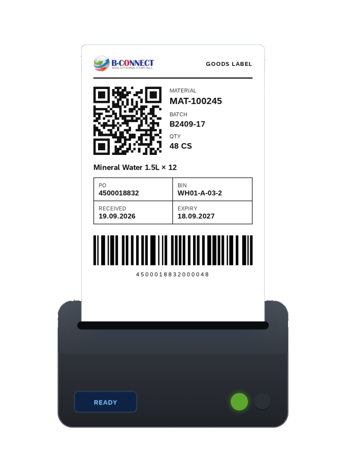 QR label and barcode printing device