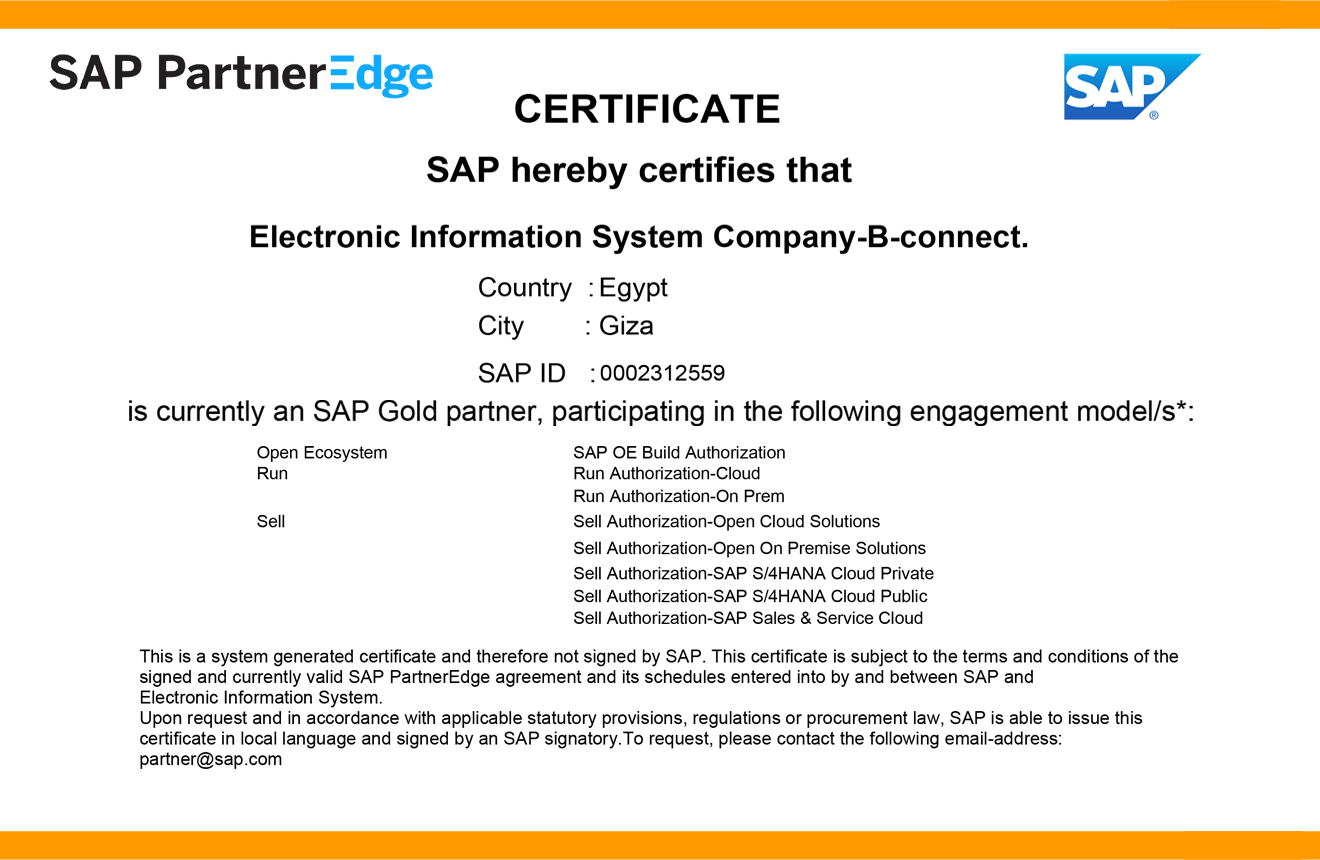 SAP Gold Partner certificate