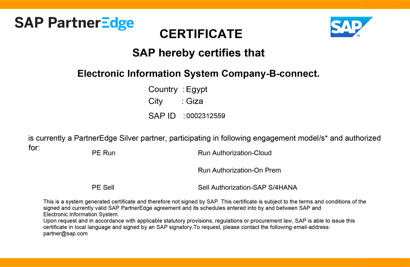 SAP Silver Partner certificate